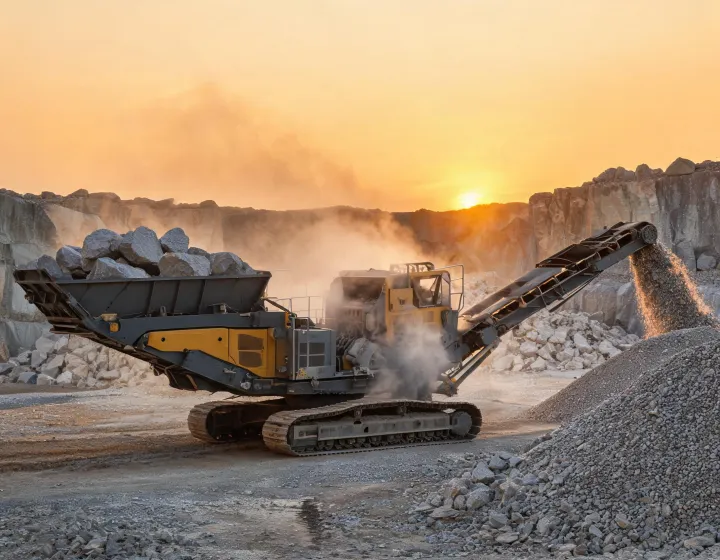 Kleemann mobile jaw crusher on quarry haul road
