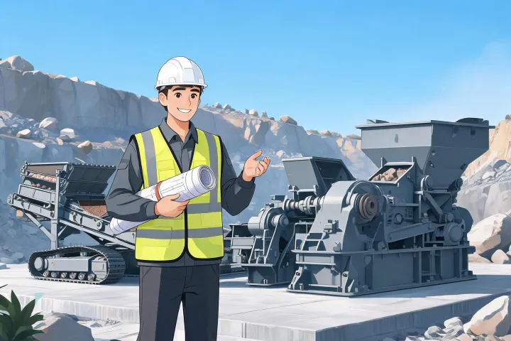 Site supervisor planning crushing plant next to mobile screener
