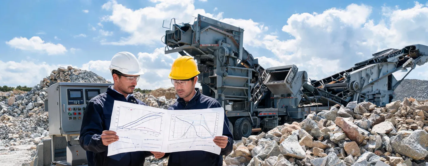 Engineers comparing jaw and impact crusher capacity curves on plant
